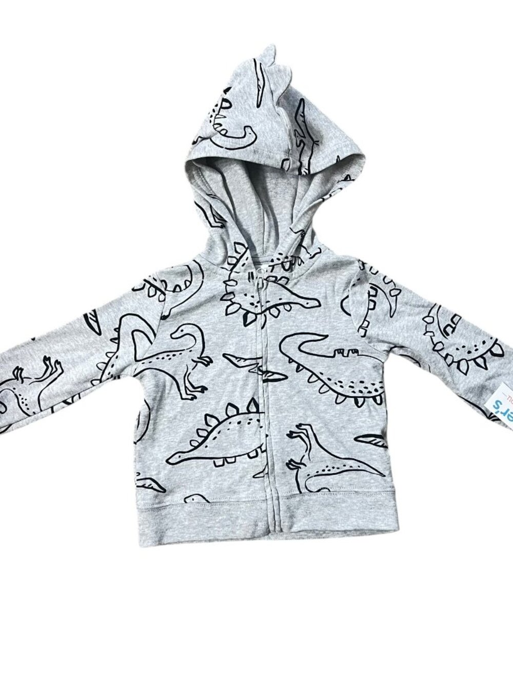 Carter's Dinosaur Zip Up Hoodie 3D Spikes Hood 12M Gray